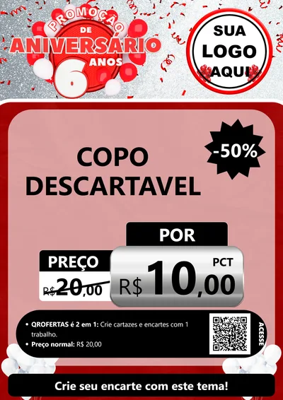 Modelo de Cartaz para Cartaz A4 Vertical com o tema Promoção de Aniversário - 6 Anos para Embalagens