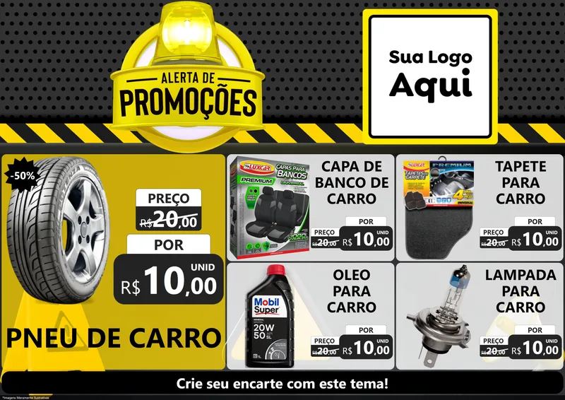 Modelo de Encarte para Encarte A4 Horizontal com o tema Alerta de Promoções para Auto peças