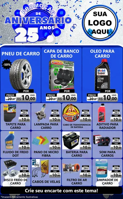 Modelo de Encarte para Encarte Grande com o tema Promoção de Aniversário - 25 Anos para Auto peças