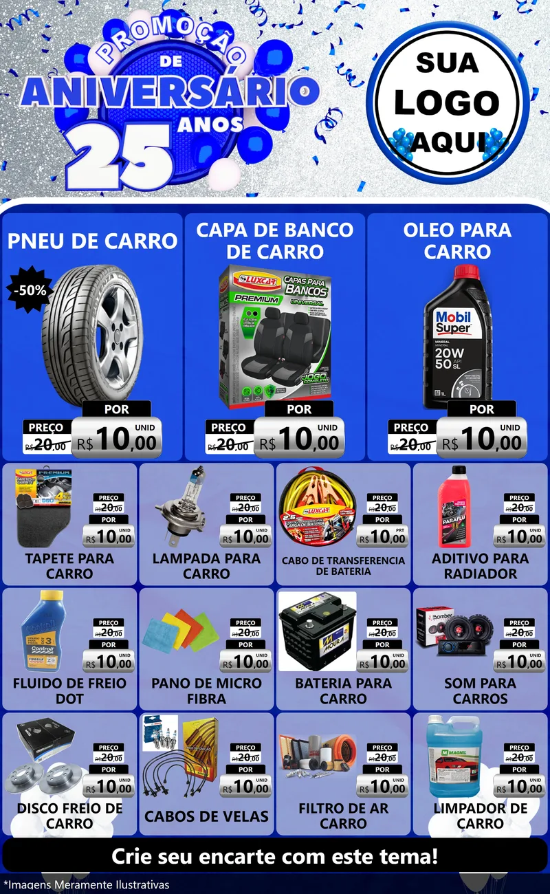 Modelo de Encarte para Encarte Grande com o tema Promoção de Aniversário - 25 Anos para Auto peças