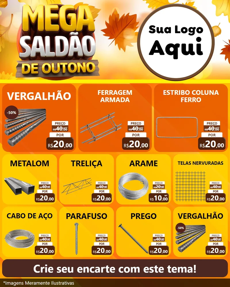 Modelo de Rede Social para Feed Instagram com o tema Mega Saldão de Outono para Ferragens