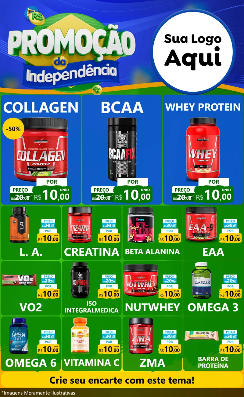 Modelo de Encarte para Encarte Grande com o tema Promoção da Independência para Suplementos alimentares