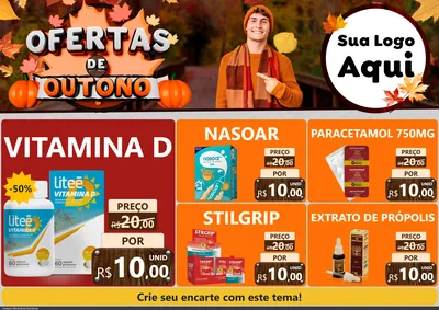 Modelo de Encarte para Encarte A4 Horizontal com o tema Ofertas de Outono para Farmácia