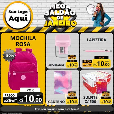 Modelo de Rede Social para Feed Facebook com o tema Mega Saldão de Janeiro para Papelaria