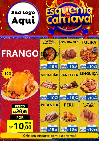 Modelo de Encarte para Encarte A4 Vertical com o tema Esquenta de Carnaval para Assados