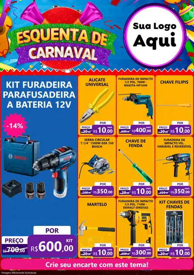 Modelo de Encarte para Encarte A4 Vertical com o tema Esquenta de Carnaval para Maquinas e Ferramentas