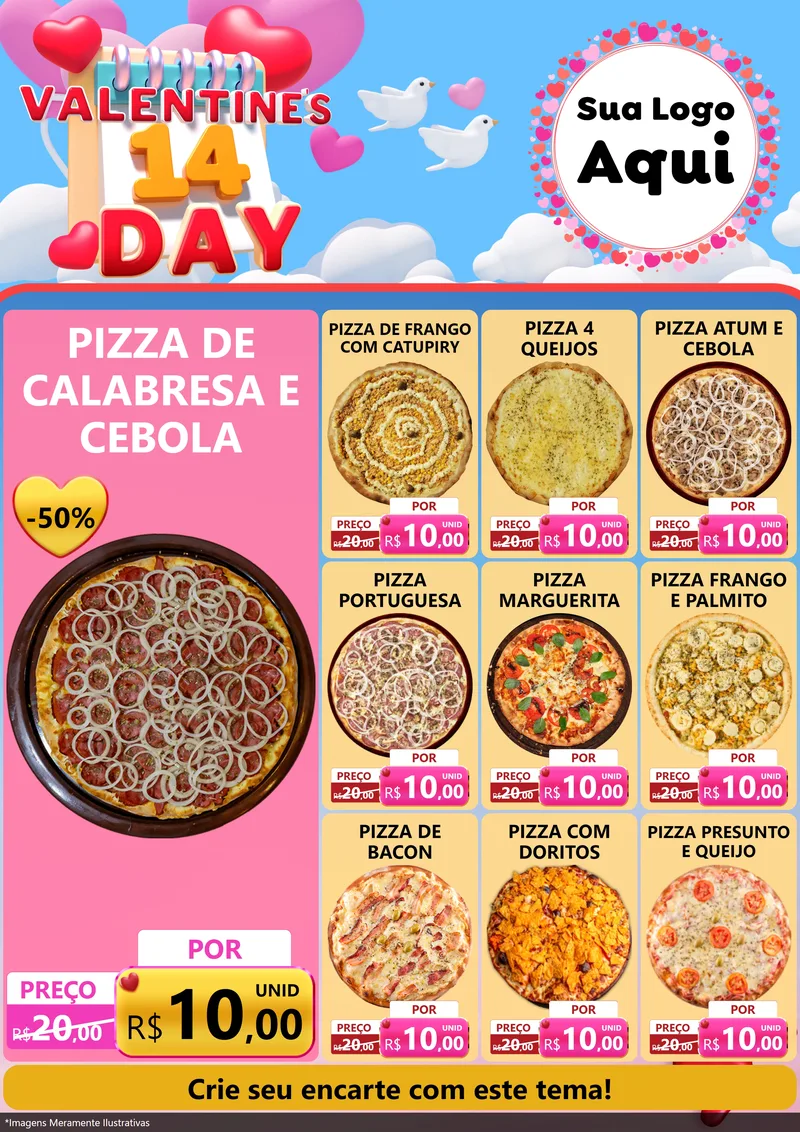 Modelo de Encarte para Encarte A4 Vertical com o tema Valentine's Day para Pizzaria