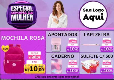 Modelo de Encarte para Encarte A4 Horizontal com o tema Especial Semana da Mulher para Papelaria