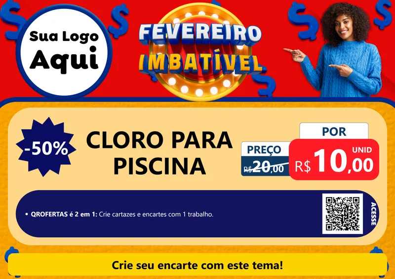 Modelo de Cartaz para Cartaz A4 Horizontal com o tema Fevereiro Imbatível para Produtos para Piscina