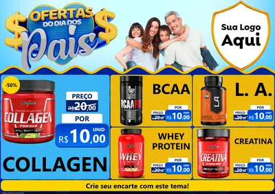 Modelo de Encarte para Encarte A4 Horizontal com o tema Ofertas do Dia dos Pais para Suplementos alimentares