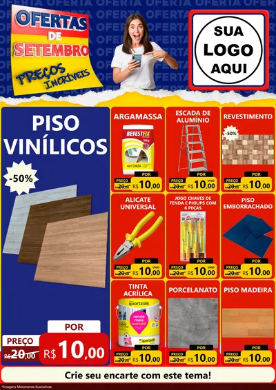 Modelo de Encarte para Encarte A4 Vertical com o tema Ofertas de Setembro - Preços Incríveis para Material para Construção