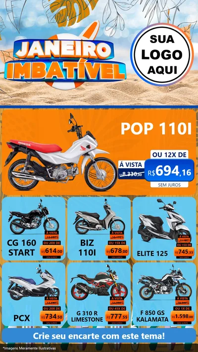 Modelo de Rede Social para Stories com o tema Janeiro Imbatível para Concessionaria de Motos