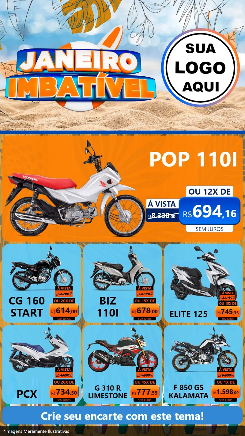 Modelo de Rede Social para Stories com o tema Janeiro Imbatível para Concessionaria de Motos