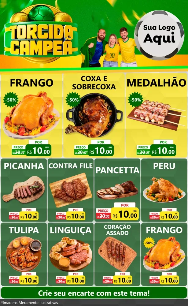 Modelo de Encarte para Encarte Grande com o tema Torcida Campeã - Copa para Assados