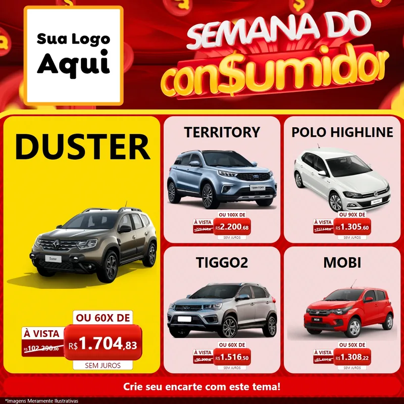 Modelo de Rede Social para Feed Facebook com o tema Semana do Consumidor para Concessionaria de Carros