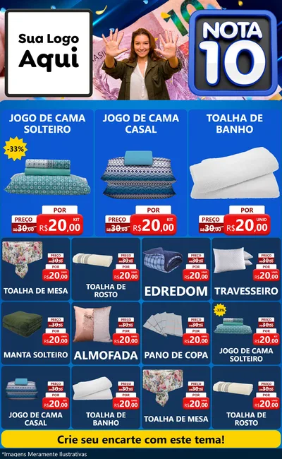 Modelo de Encarte para Encarte Grande com o tema Nota 10 para Cama, Mesa e Banho