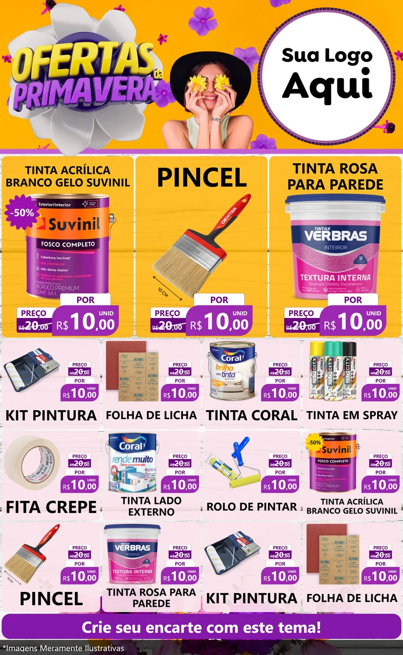 Modelo de Encarte para Encarte Grande com o tema Ofertas Da Primavera para Tintas e Ferramentas