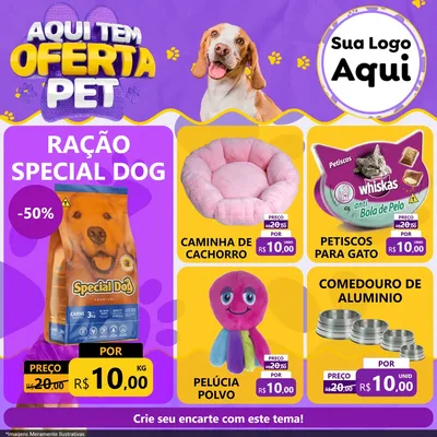 Modelo de Rede Social para Feed Facebook com o tema Aqui tem Oferta Pet para Pet Shop