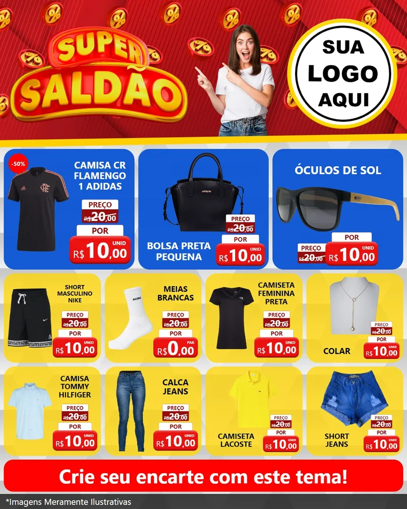 Modelo de Rede Social para Feed Instagram com o tema Super Saldão para Roupas e acessórios