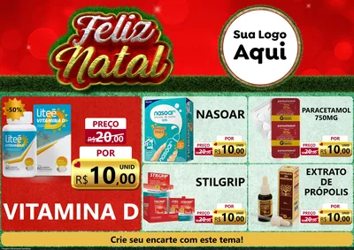 Modelo de Encarte para Encarte A4 Horizontal com o tema Feliz Natal para Farmácia
