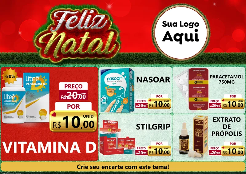 Modelo de Encarte para Encarte A4 Horizontal com o tema Feliz Natal para Farmácia