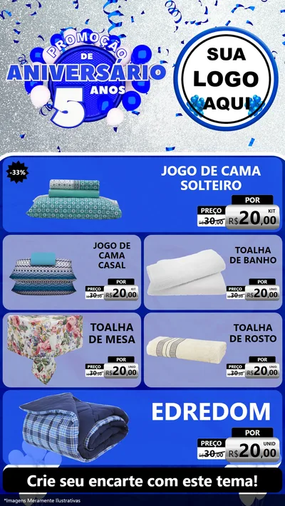 Modelo de TV para TV Vertical com o tema Promoção de Aniversário - 5 Anos para Cama, Mesa e Banho