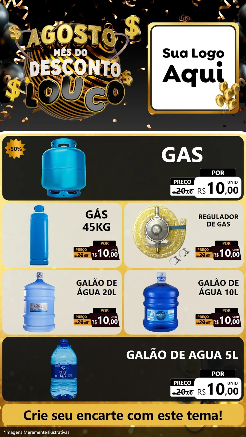 Modelo de TV para TV Vertical com o tema Agosto Mês do Desconto Louco para Água e gás