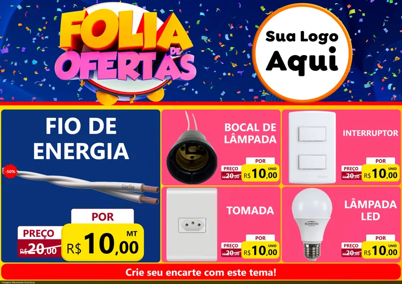 Modelo de Encarte para Encarte A4 Horizontal com o tema Folia de Ofertas para Materiais Elétricos