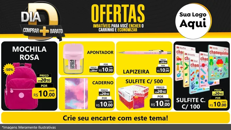 Modelo de TV para TV Horizontal com o tema Dia D Mais Economia para Papelaria