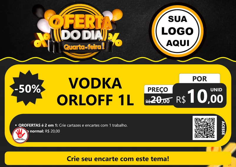 Modelo de Cartaz para Cartaz A4 Horizontal com o tema Oferta do Dia - Quarta Feira! para Distribuidora de bebidas