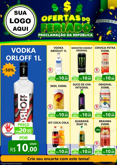 Modelo de Encarte para Encarte A4 Vertical com o tema Ofertas do Feriado - Proclamação da República para Distribuidora de bebidas