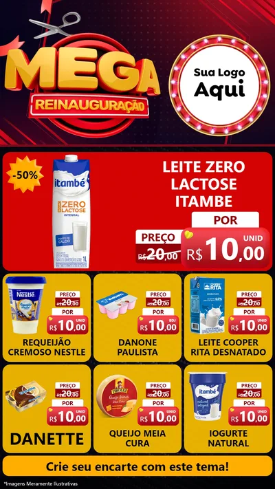 Modelo de Rede Social para Stories com o tema Mega Reinauguração para Frios e Laticínios