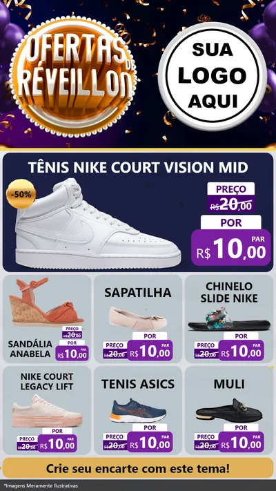 Modelo de Rede Social para Stories com o tema Ofertas de Réveillon para Calçados