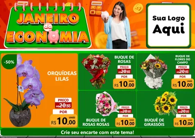 Modelo de Encarte para Encarte A4 Horizontal com o tema Janeiro da Economia para Floricultura e jardim