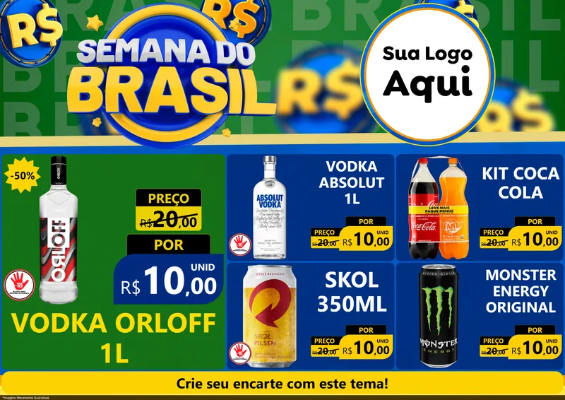 Modelo de Encarte para Encarte A4 Horizontal com o tema Semana Do Brasil para Distribuidora de bebidas