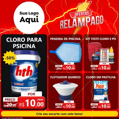 Modelo de Rede Social para Feed Facebook com o tema Ofertas Relâmpago para Produtos para Piscina