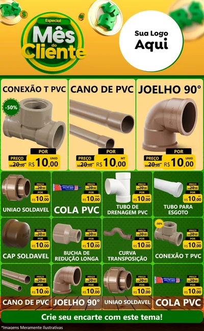 Modelo de Encarte para Encarte Grande com o tema Especial Mês do Cliente para Tubos e conexões