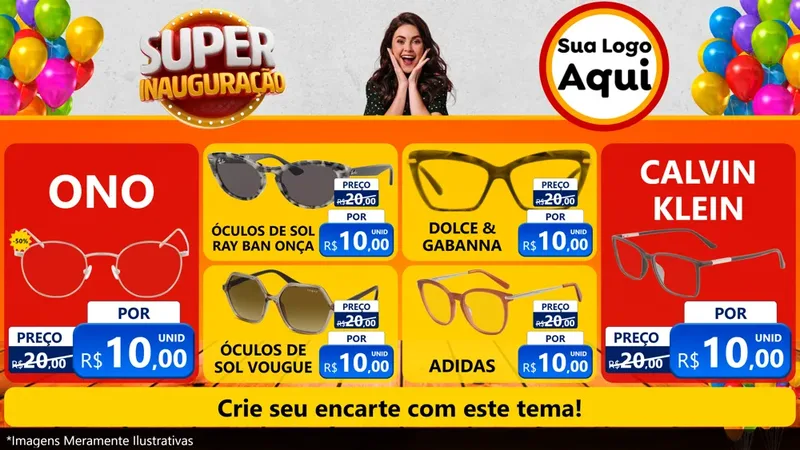 Modelo de TV para TV Horizontal com o tema Super Inauguração para Óticas