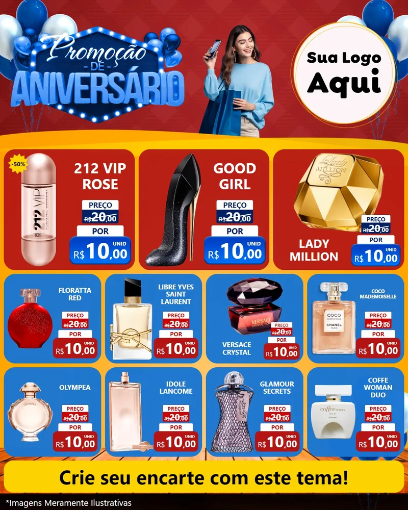 Modelo de Rede Social para Feed Instagram com o tema Promoção de Aniversário para Perfumes