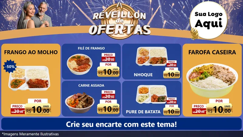 Modelo de TV para TV Horizontal com o tema Réveillon de Ofertas para Restaurante
