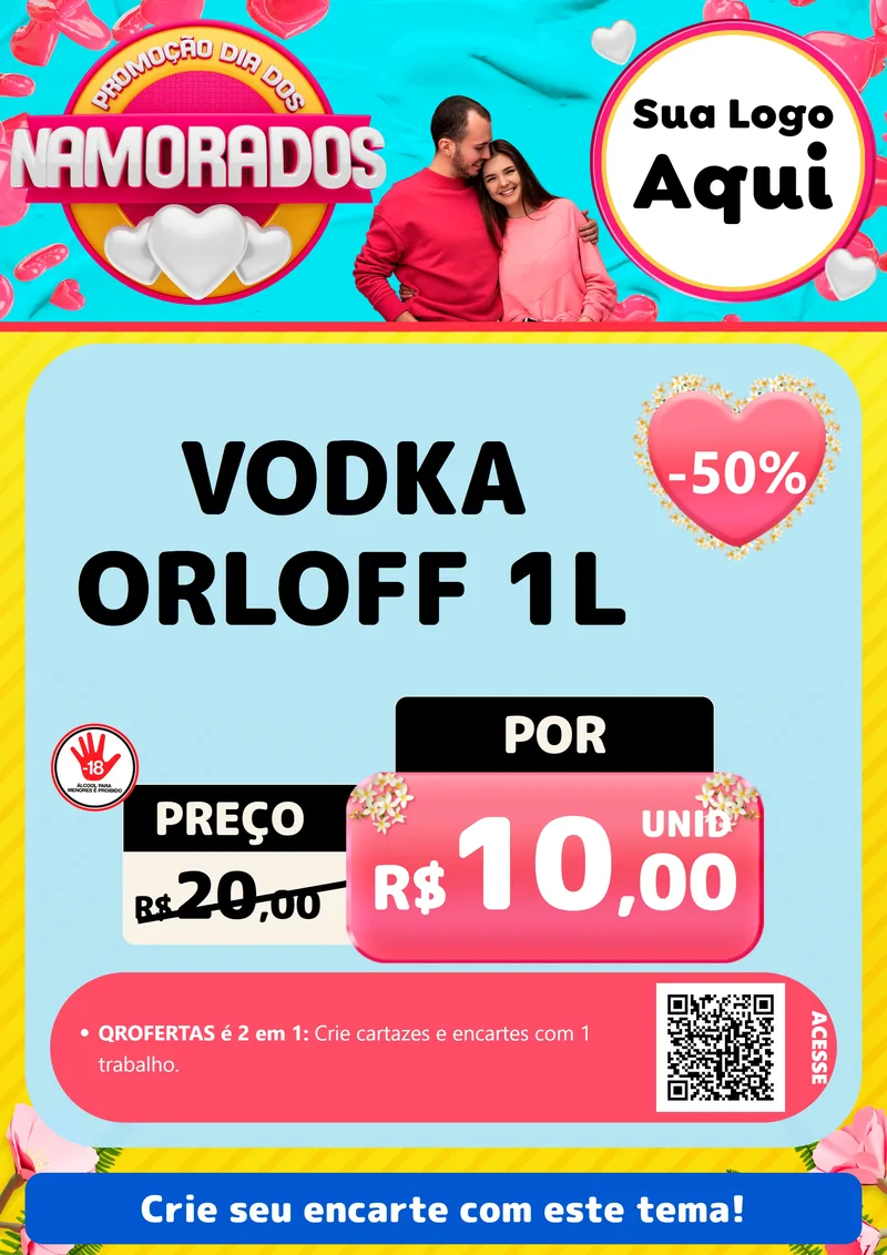 Modelo de Cartaz para Cartaz A4 Vertical com o tema Promoção Dia dos Namorados para Distribuidora de bebidas