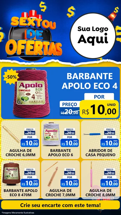 Modelo de Rede Social para Stories com o tema Sextou de Ofertas para Armarinho e Aviamentos