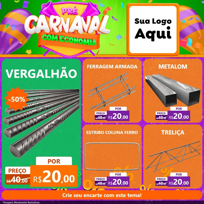Modelo de Rede Social para Feed Facebook com o tema Pré-Carnaval Com Economia para Ferragens