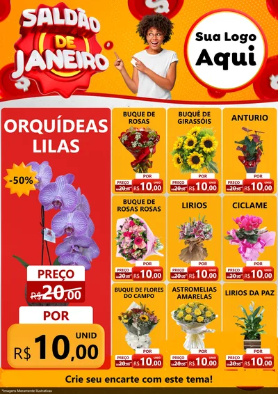 Modelo de Encarte para Encarte A4 Vertical com o tema Saldão de Janeiro para Floricultura e jardim
