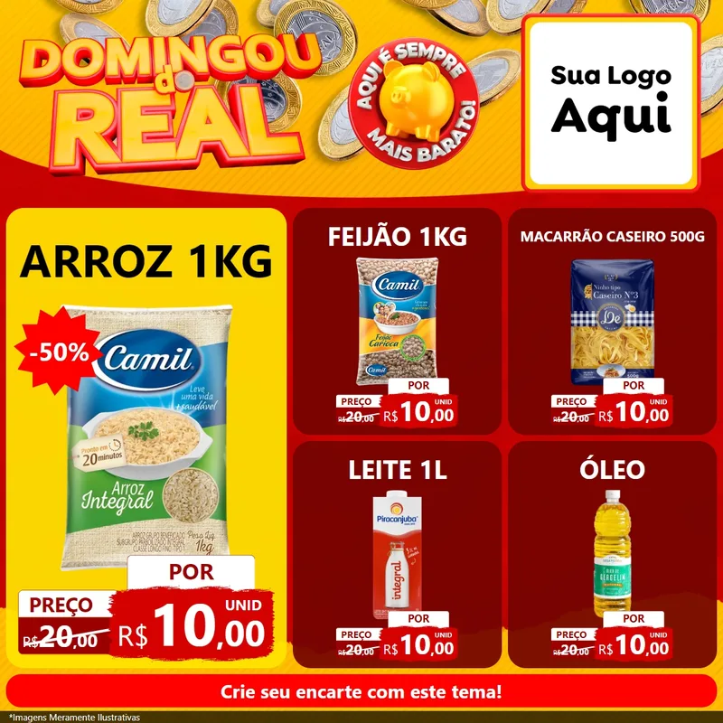 Modelo de Rede Social para Feed Facebook com o tema Domingou do Real para Supermercado