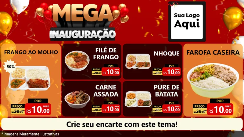 Modelo de TV para TV Horizontal com o tema Mega Inauguração para Restaurante