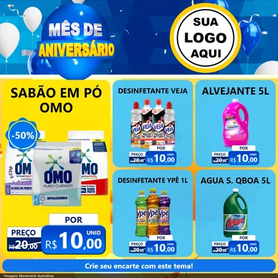 Modelo de Rede Social para Feed Facebook com o tema Mês de Aniversário para Produtos de Limpeza