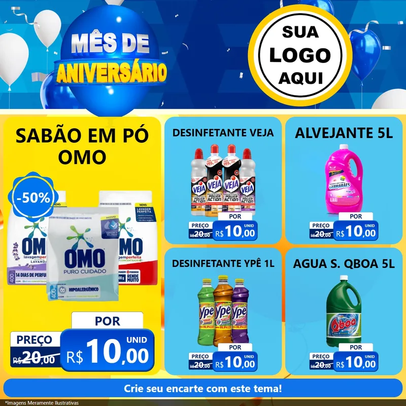 Modelo de Rede Social para Feed Facebook com o tema Mês de Aniversário para Produtos de Limpeza