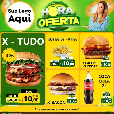 Modelo de Rede Social para Feed Facebook com o tema Hora da Oferta para Hamburgueria