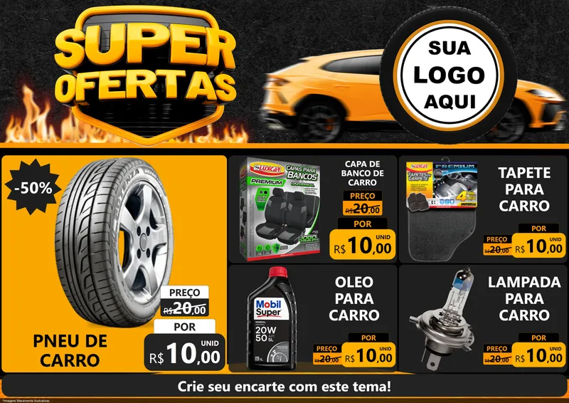 Modelo de Encarte para Encarte A4 Horizontal com o tema Super Ofertas - Autopeças para Auto peças
